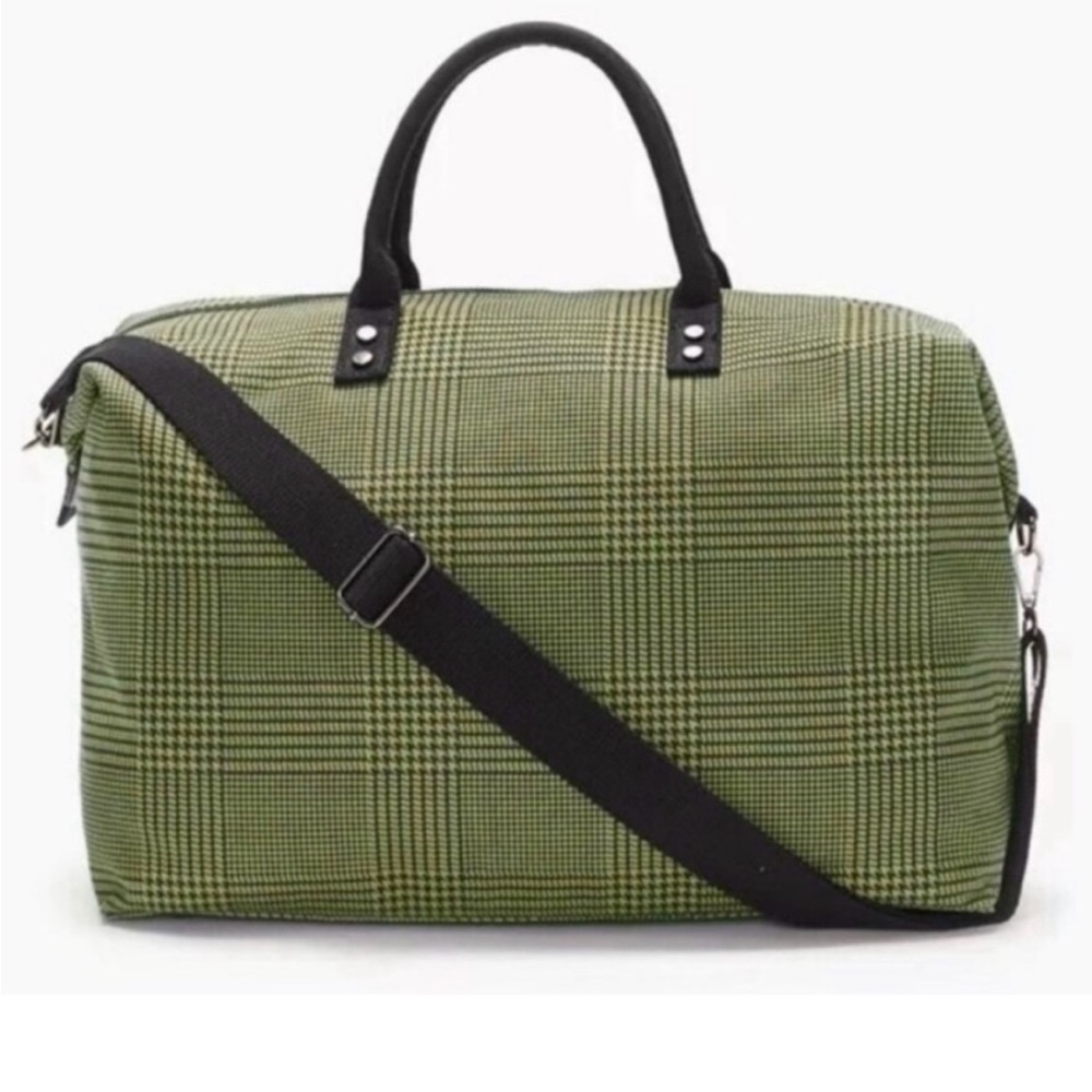 Lulu Dharma Yellow And Black Plaid Weekender Tote Bag NIB